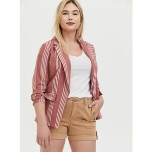 Torrid Boyfriend Casual Office Feminine Blazer Dusty Rose Pink Stripe Size 3X